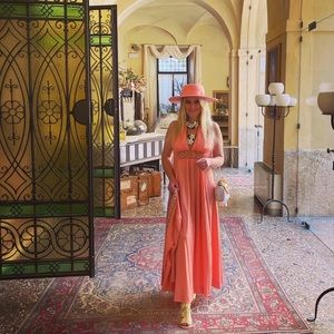 Vintage 2 PC Set Jacket and Gown Peach Orange Pink Dress Wedding Size 6/8 S/M